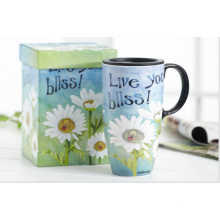 17-Oz Blue Ceramic Morning Mug for Milk, Coffee, Juice, Tea BPA Free